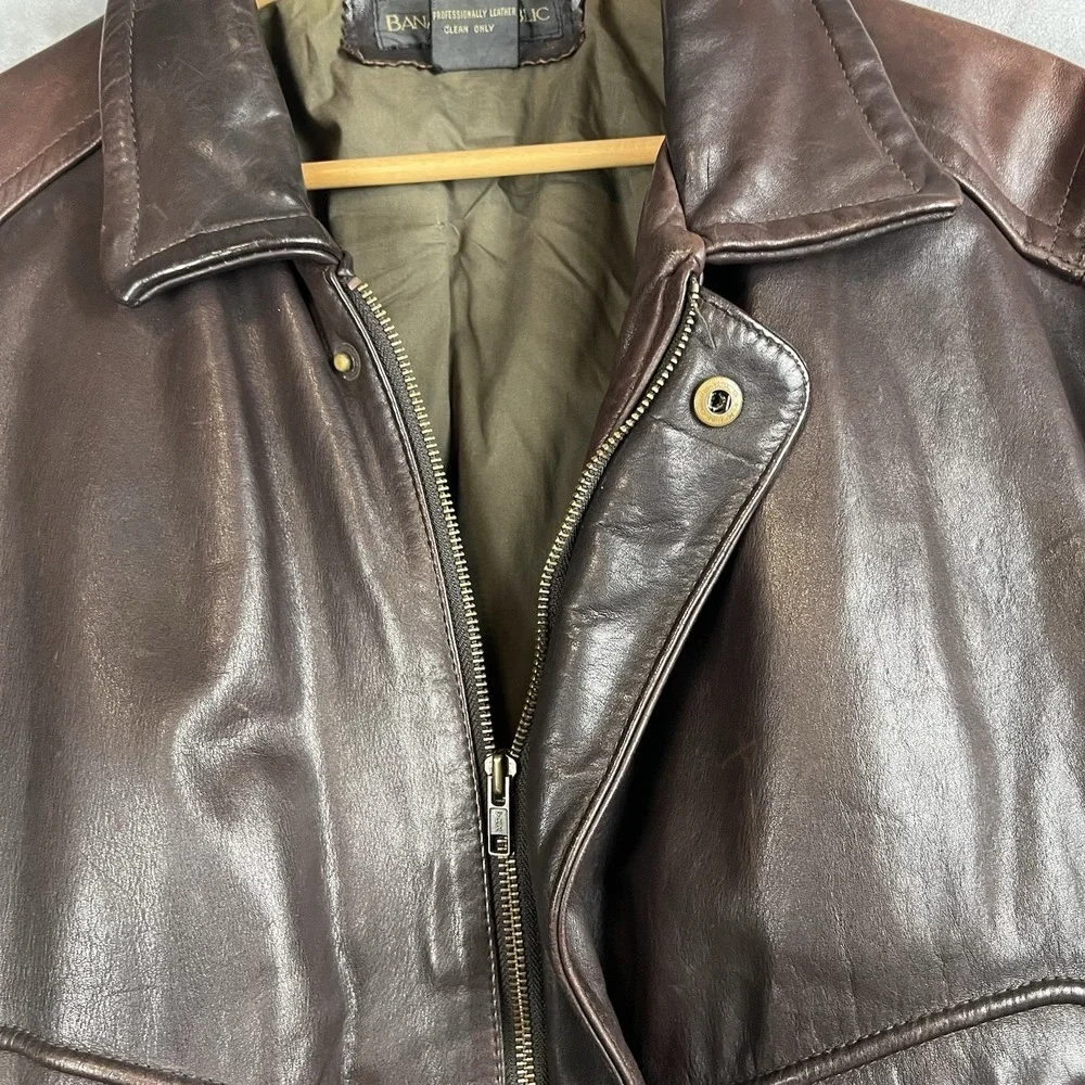 Banana Republic Vintage Leather Flight Jacket Brown Bomber Mens 46 Aviator